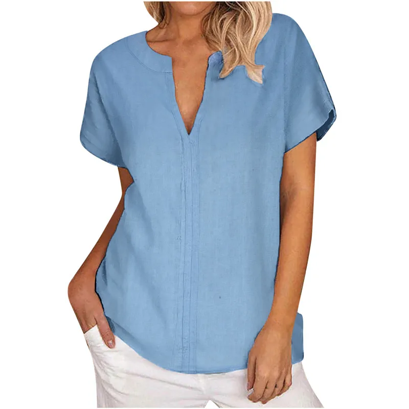 Блузка женская с V-образным вырезом элегантная однотонная Свободная