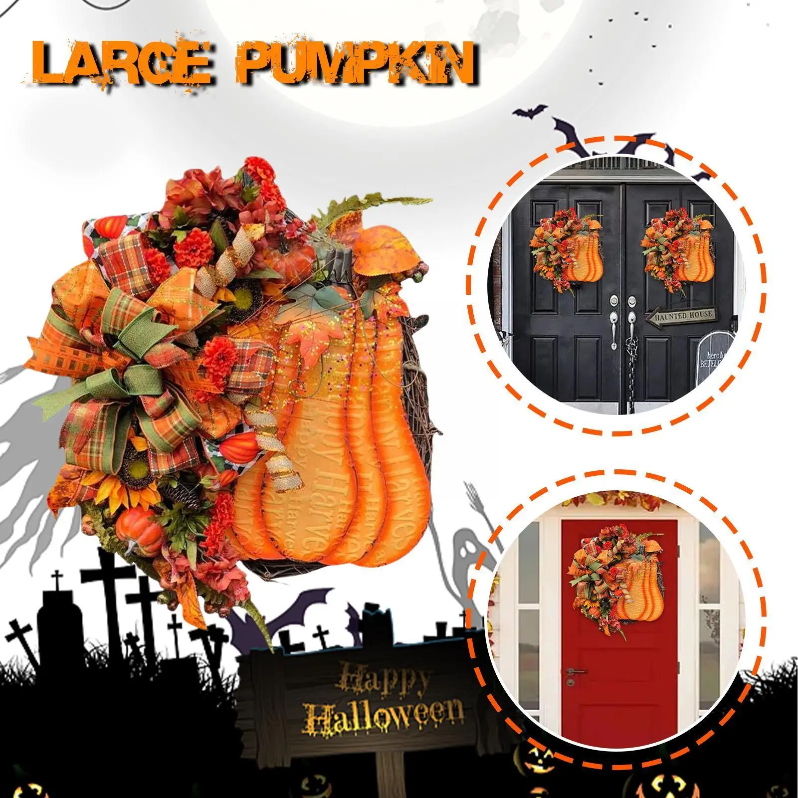 

2023 Autumn Theme Door Wreath Artificial Pumpkin Berries Cone Maple Garland Cloth Decoration Material Manmade Home Rattan P L2r1
