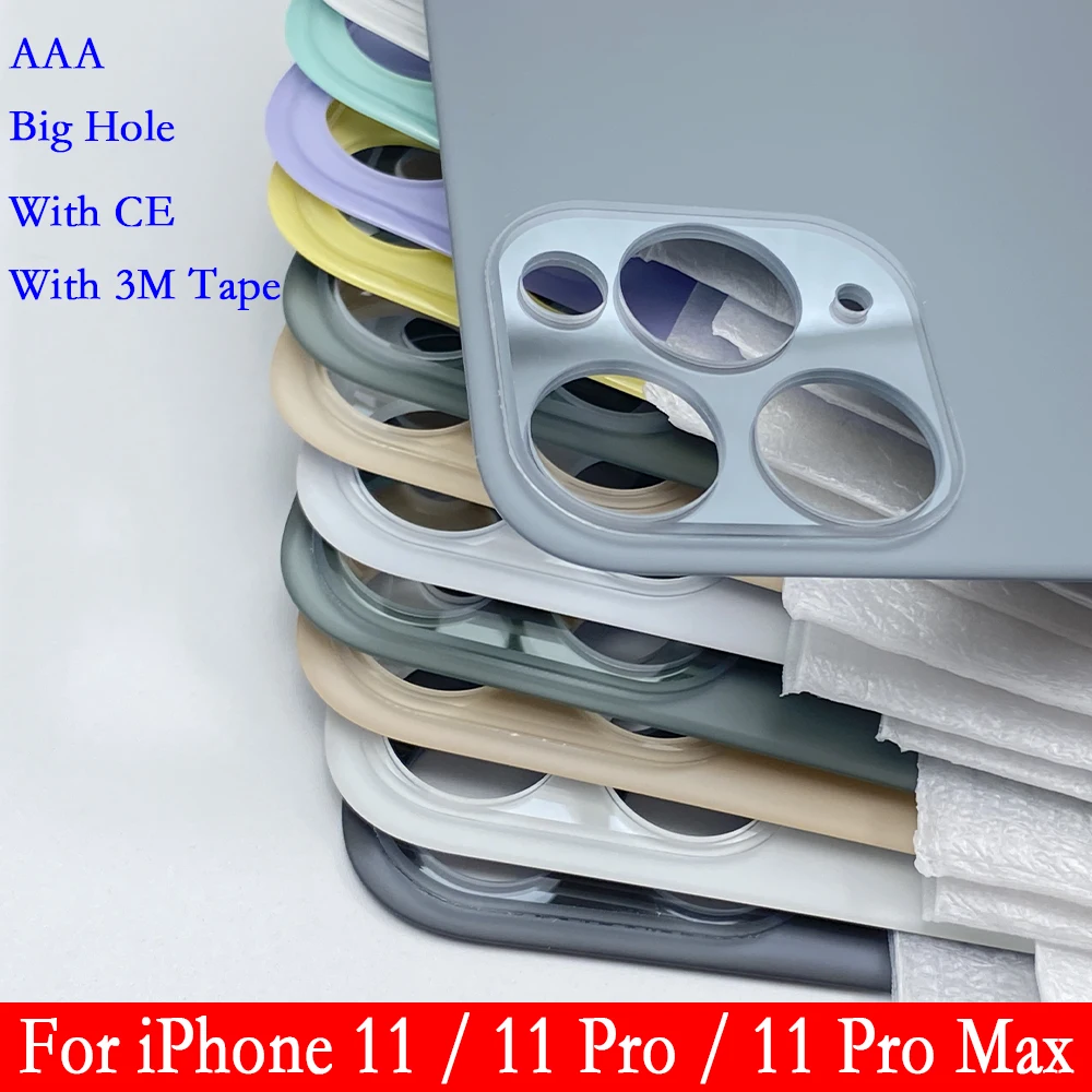 

AAA Big Hole Battery Glass Cover For iPhone 11 Pro Max 11Pro Back Glass Replacement Rear Housing Case Door Back Cover With Tape