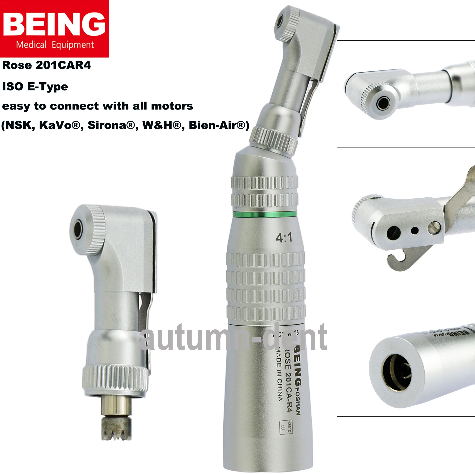 BEING Dental 4:1 Reduction Contra Angle Forward Rotation Low Speed Handpiece Fit for NSK Prophy Endodontic KAVO  M201CA-R4