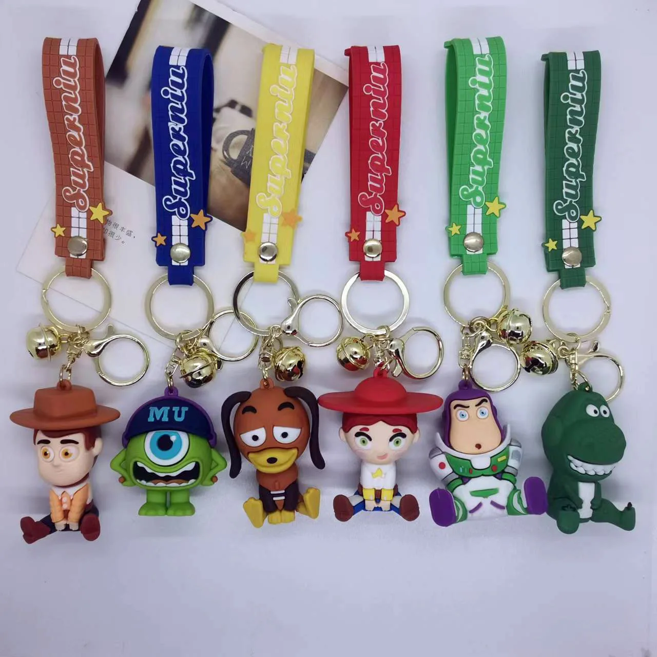 

Toy Story Keychain PVC Cartoon Anime Figure Buzz Lightyear Woody Springdog Green Dinosaur Figures Key Chain Keyring Bag Pendant