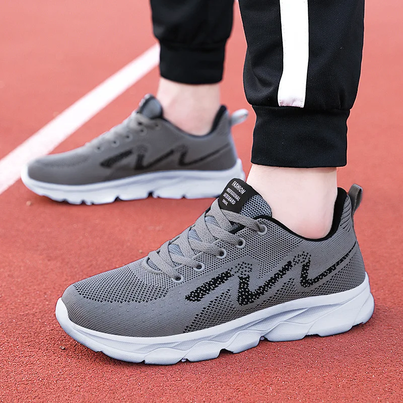 

New Fashion Vulcanize Platform Flats Bandage Mesh Running Shoes Casual Sports Men Gray Sneakers 43 44