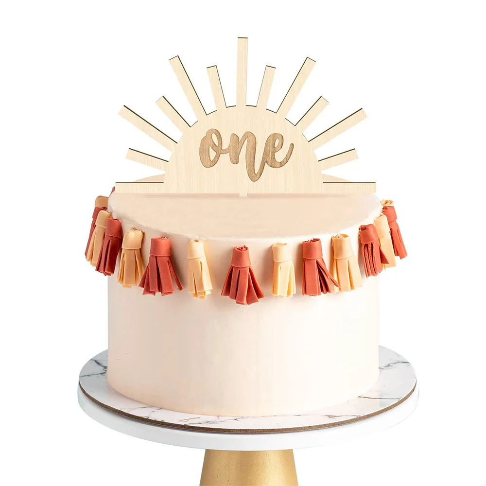 

INS Cake Decorations Supplies Wooden Sun One Year Old Cake Topper for Baby 1 Year Old Anniversary Baby Shower Topper