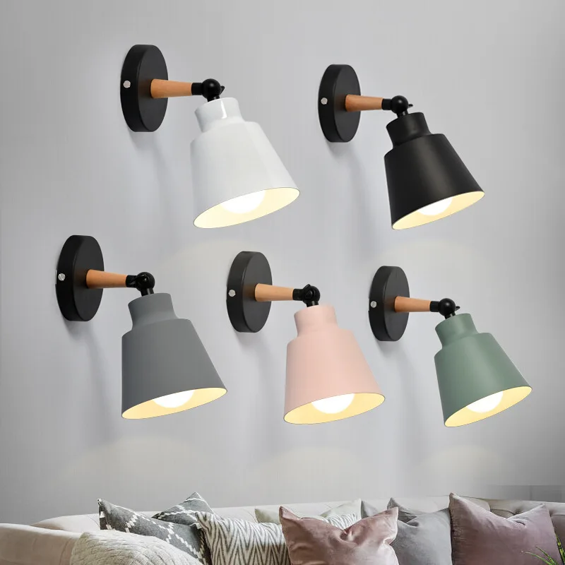 

Wooden Wall Lights Bedside Wall Lamp Wall Sconce Modern Wall Light for Bedroom Nordic Macaroon 6 Color Steering Head E27 85-285V