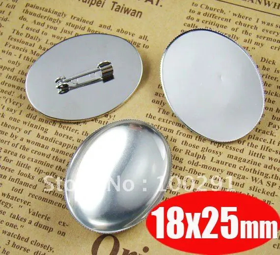 

500pcs safety pin with 18x25mm oval pad Silver plated brooch base blank gemstone cameo cabochon setting
