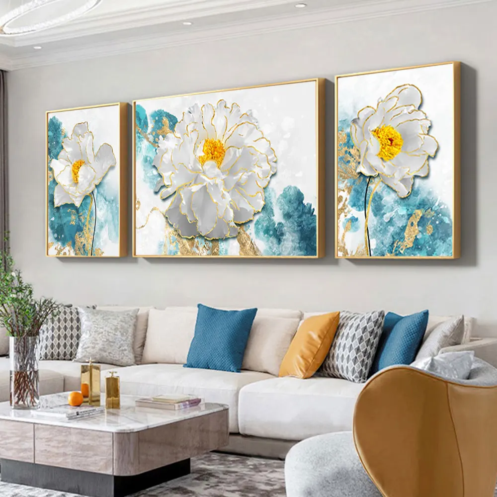 

3PCS White Peony Blossom Flower Canvas Painting Wall Art Pictures Posters and Print For Living Room Interior Home Decor