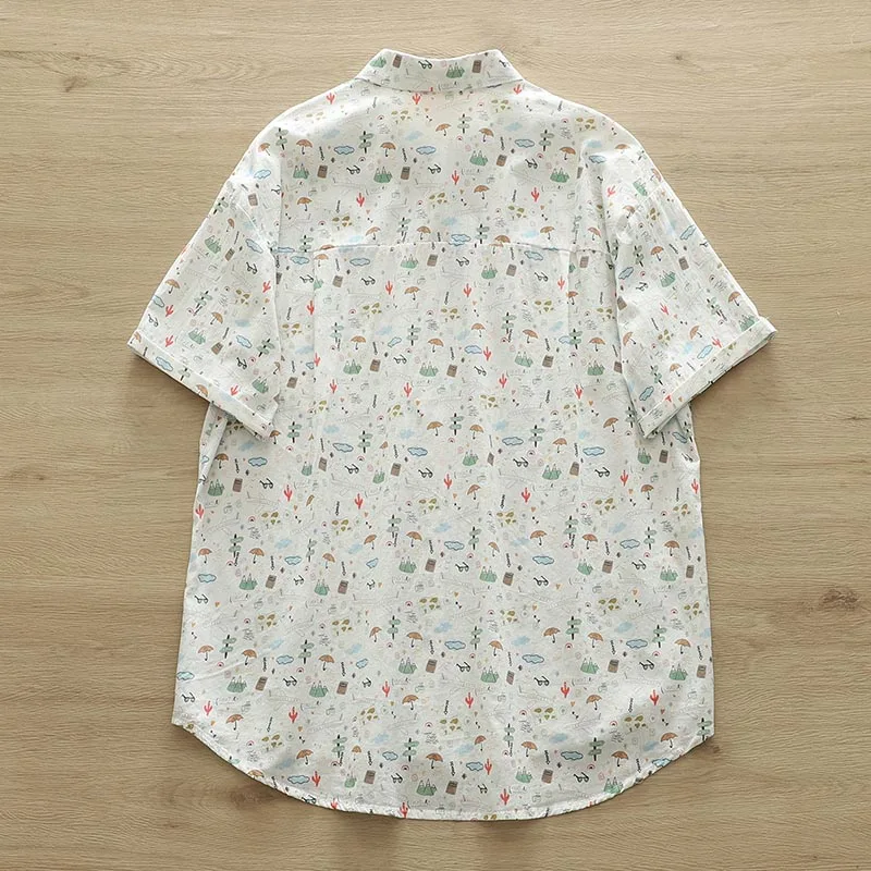 Летние новые хлопковые топы с мультяшным принтом зонтика Удобная рубашка