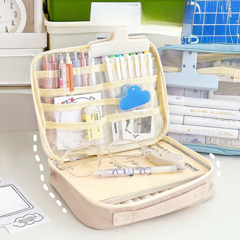 

Portable Pink Large Capacity Pen Bag Transparent Zipper Pencil Pouch Stationery Bag Student Multifunctional School Pen Case