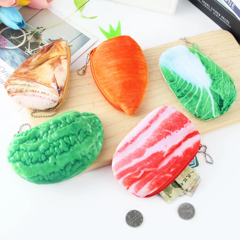 Creative Plush Mini Wallet Cute 3D Vegetable Simulation Coin Purse Headphone Small Wallet Women Bag Accessories Key Storage Bag