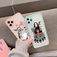 anime totoro no face protection phone case for iphone 12 11 13 pro max x xs xr se 2 7 8 plus hard translucent cover dragon funda