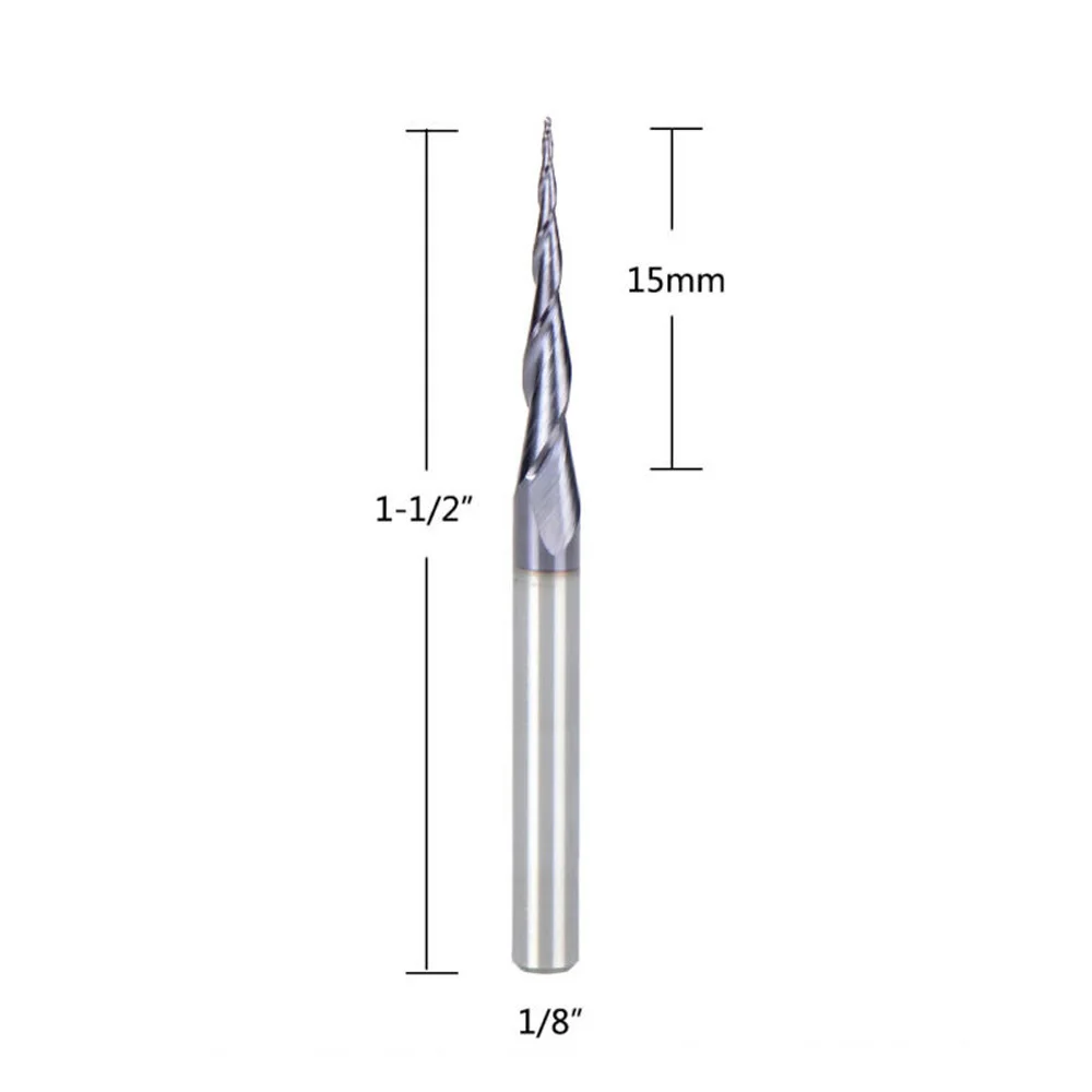 

2 Flute R0.25mm-1mm Tapered Ball Nose End Mill 1/8 Shank CNC Router Woodwork Carving 3D Engraving For CNC Engraving Machine