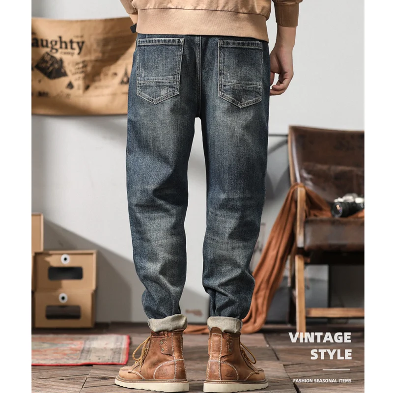 Streetwear Men Vintage Loose Blue Jeans 2022 Autumn and Winter New Pattern Fashion Straight Cylinder Trousers Female Cargo Pants
