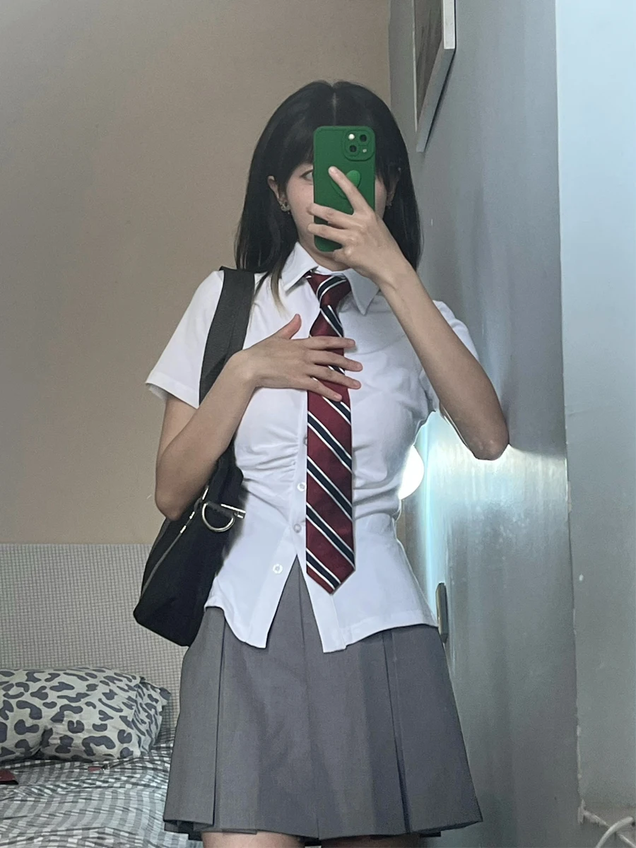 Pure Cotton Stretch Waist Hugging Shirts Summer Senior Schoolmate Jk Uniform Skirt Suit Original Genuine Figure-Flattering Sh...