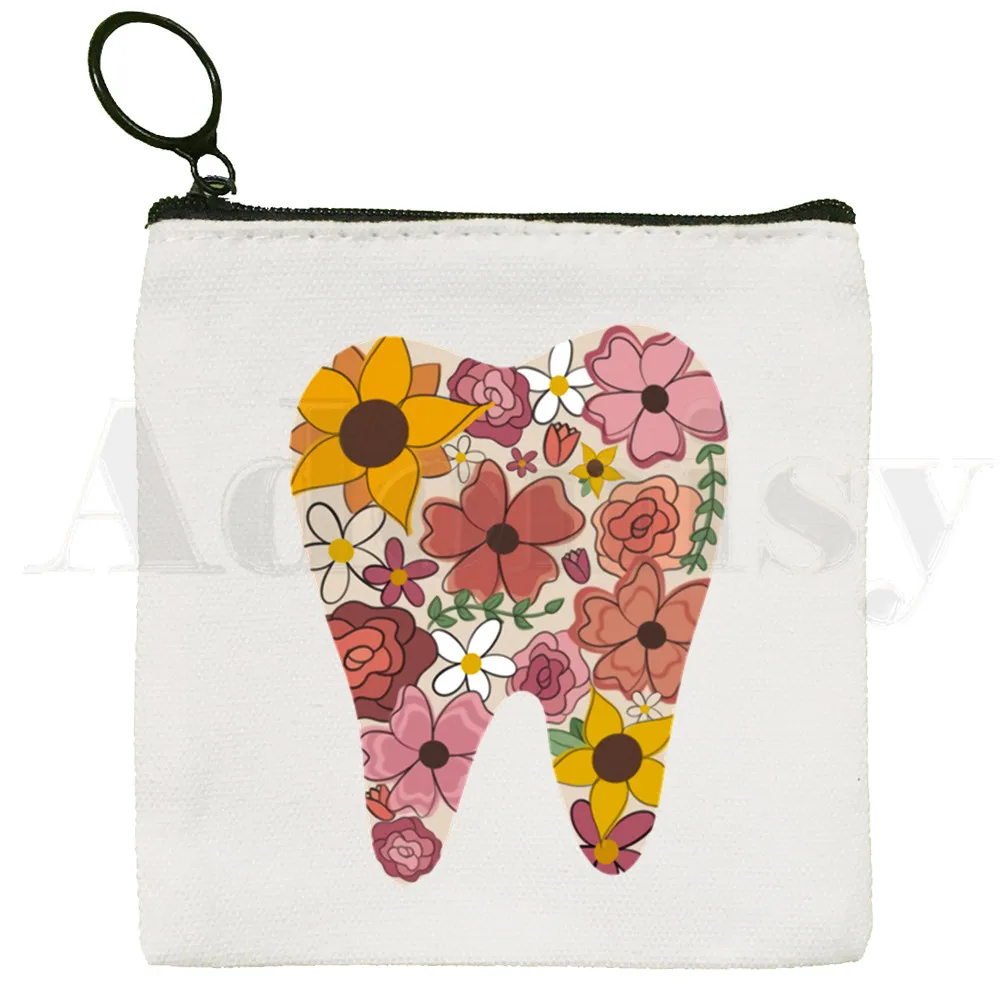Tooth and Dentist Graphic Aesthetic Funny Coin Purse Storage Small Bag Card Bag Key Bag Coin Clutch Bag Zipper Key Bag