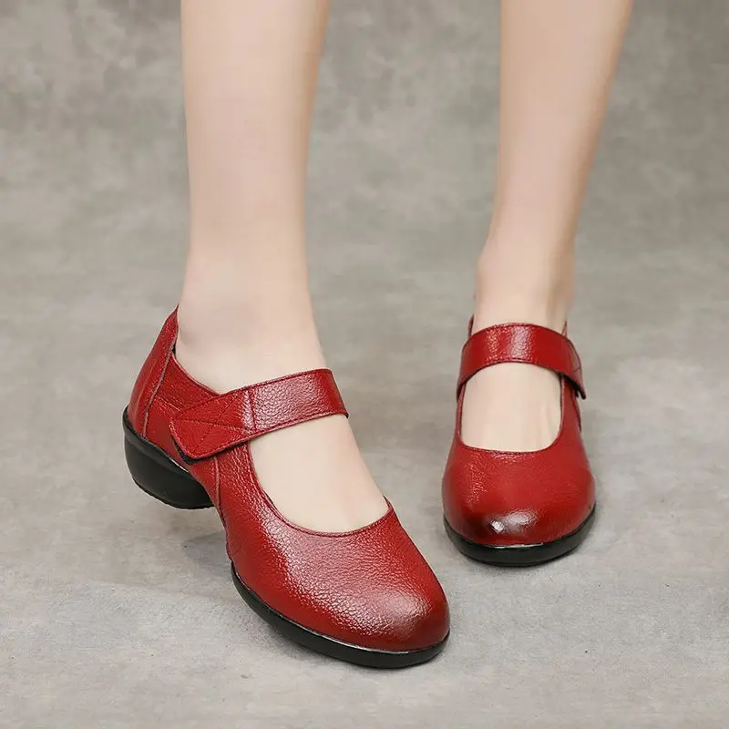 dressy block heel shoes womens genuine leather solid pumps ladies low heels mary jane shoes mother comfort strap red pumps shoes