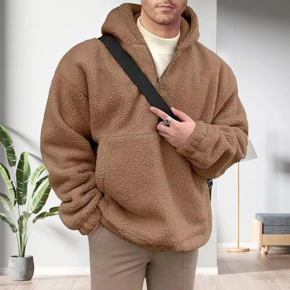 Зимняя мужская толстовка с большим карманом Frotn фланелевым воротником на молнии
