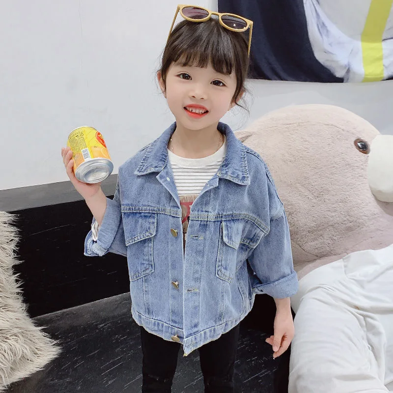

2-12 Years Old Spring Denim Girls Coat Fashion Cartoon Smile Full Sleeve Jacket for Kids Children Outdoor Windbreaker Outerwear