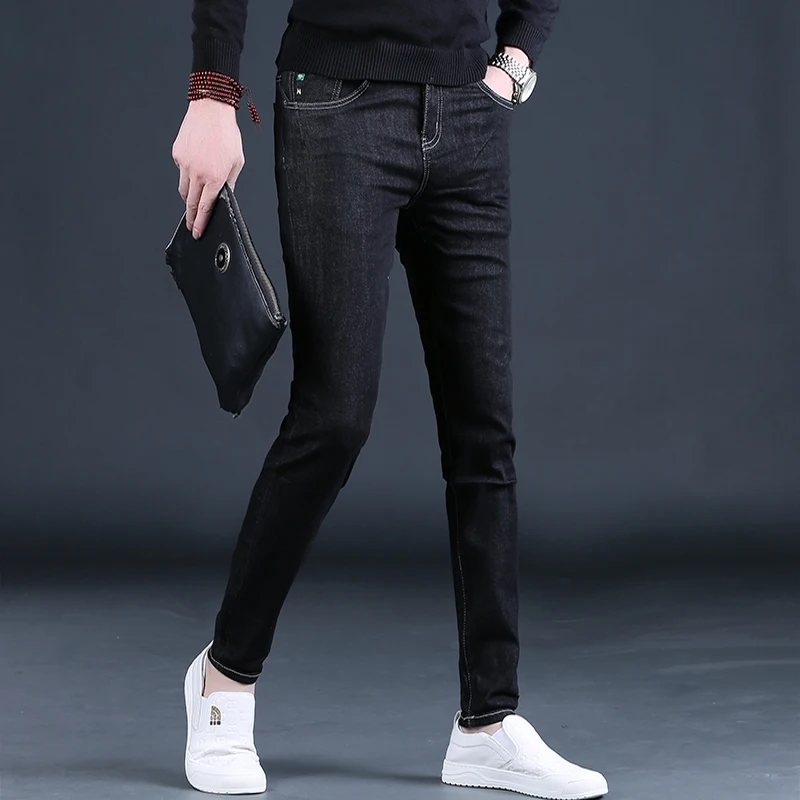 Autumn Black Jeans Men Casual Slim Fit Pencil Pants Streetwear Fashion Embroidery Stretch Denim Trousers CP2107