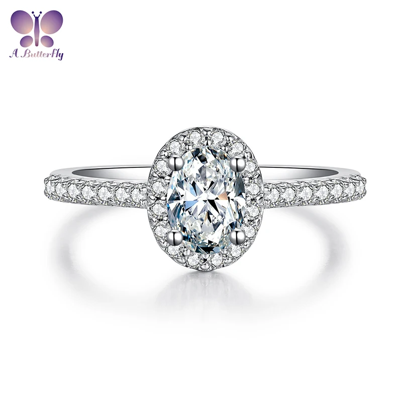 

AButterfly 100% Sterling Silver D Color Oval Moissanite Ring 1.0 Ct Fine Craftsmanship Women Wedding Jewelry Wholesale