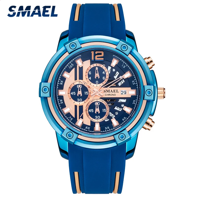 

Роскошные Брендовые мужские спортивные часы SMAEL, лидер продаж, модные синие кварцевые часы, мужские водонепроницаемые военные часы с датой, мужские часы