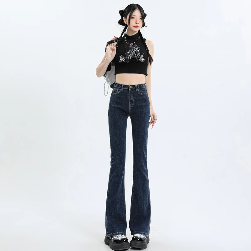 Women's 2023 Spring and Autumn Season Long Pants High Street Black Coffee New Elastic High Waist Slim Slim Slim Slim Pants