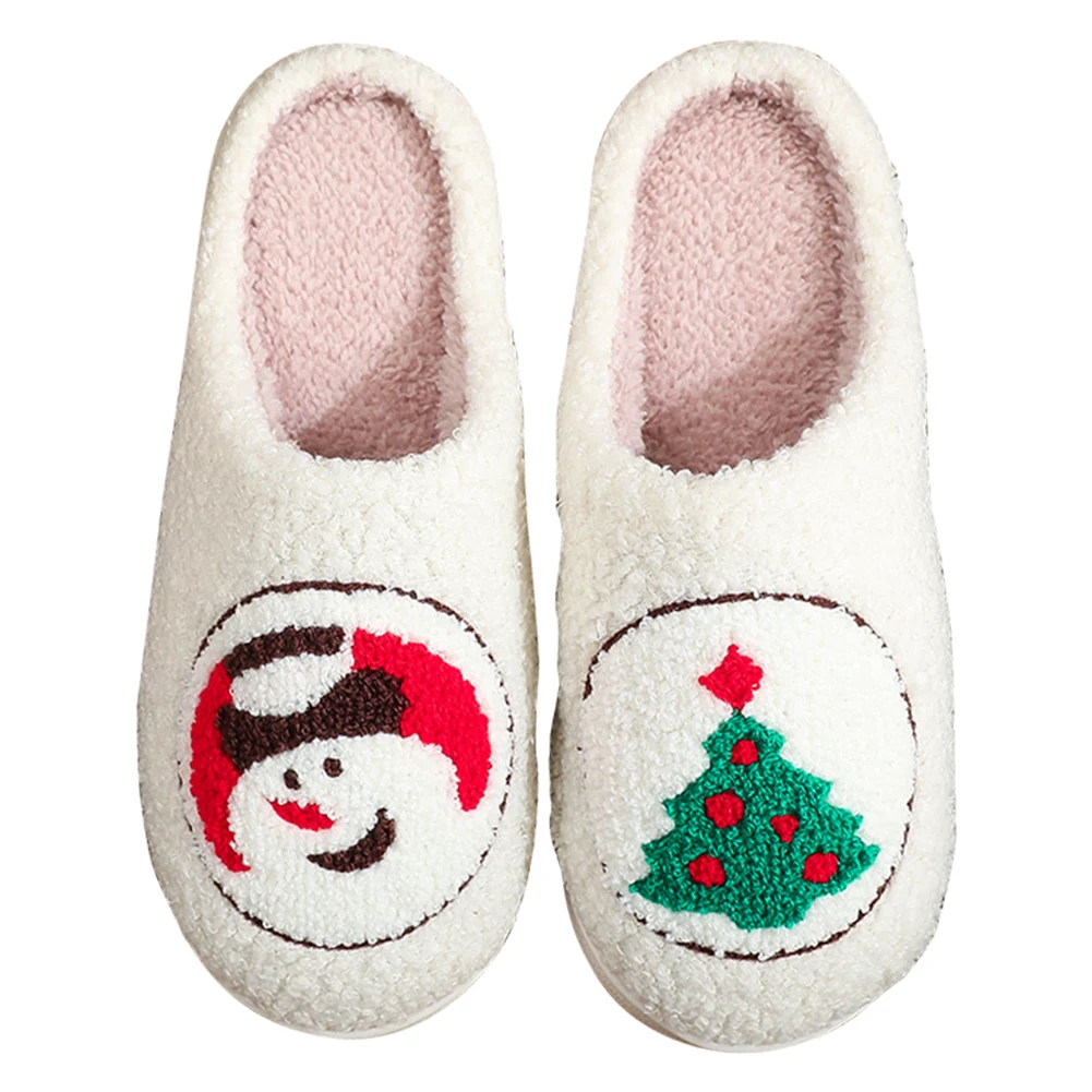 Тапочки со снеговиком и рождественской елкой рождественские плюшевые тапочки