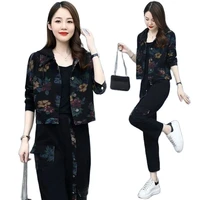 european station printed hooded fashion denim suit women 2021 spring autumn new fashion age reducing western style two piece set