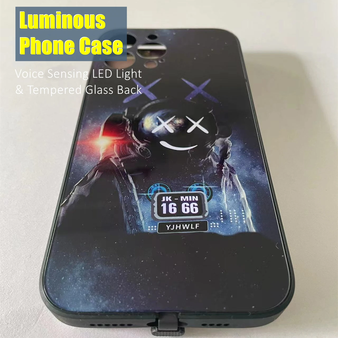

Bear Astronaut LED Light Glow Luminous Tempered Glass Back Phone Case for Samsung S21 S22 S23 Note 10 20 A14 A54 A73 Plus Ultra