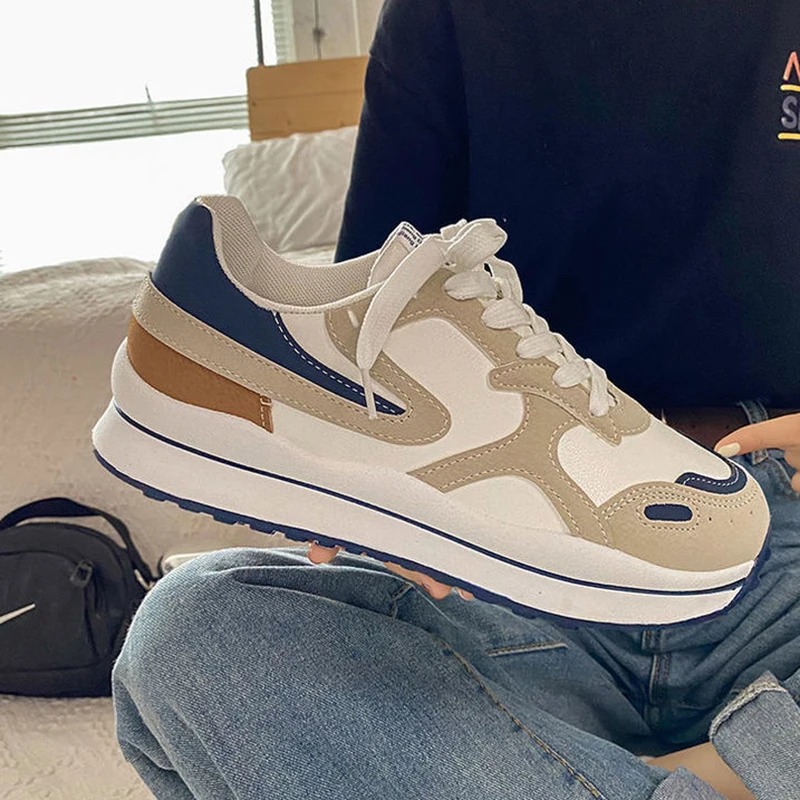 

2022 Fashion Zapatillas Mujer Mix Colors Patchwork Platform Female Sneakers Comfortable Casual Outside Walking Ladies Shoes