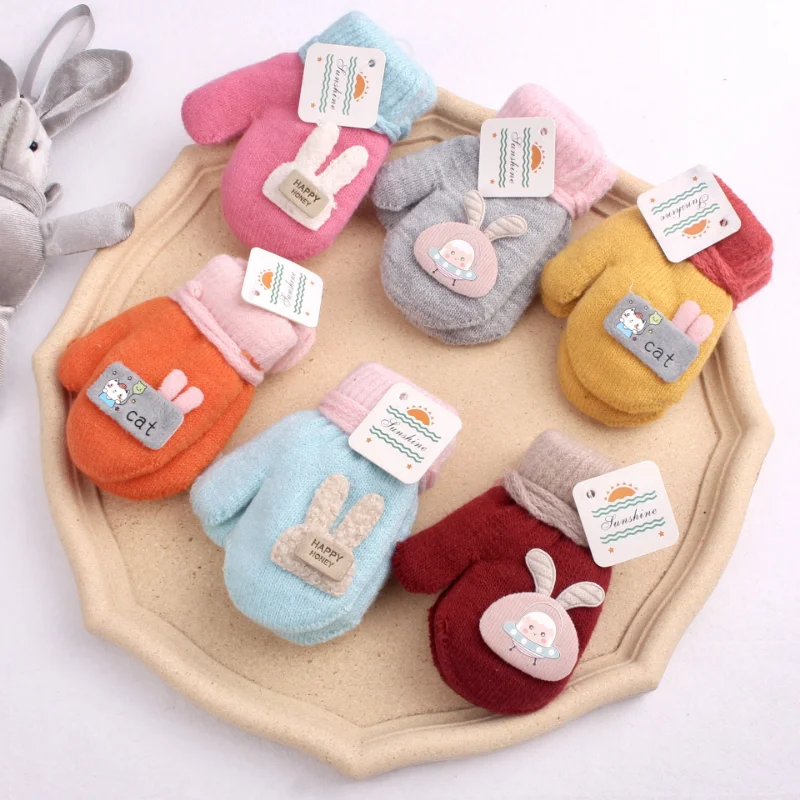 

1-4 Years baby Winter Hand Gloves Thick Warmer Knitted Mittens Thicken Mittens for Kids Cute Cartoon Gloves Boys Girls