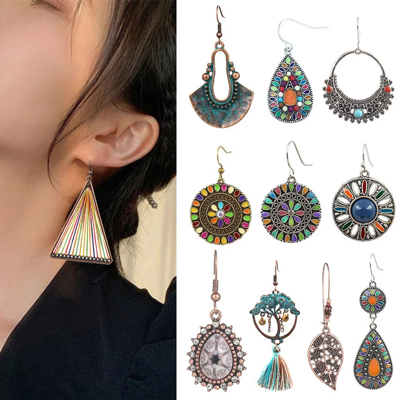 

Bohemain Earrings Hoop Set 3 Pairs Vintage Ethnic Large Dangle Earrings Women Jewelry Drop Earrings Female Girls