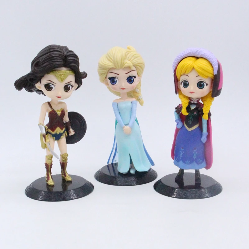 Frozen Elsa Anna Wonder Woman Qposket Cute PVC Figure Dolls Toys for Decoration 15cm