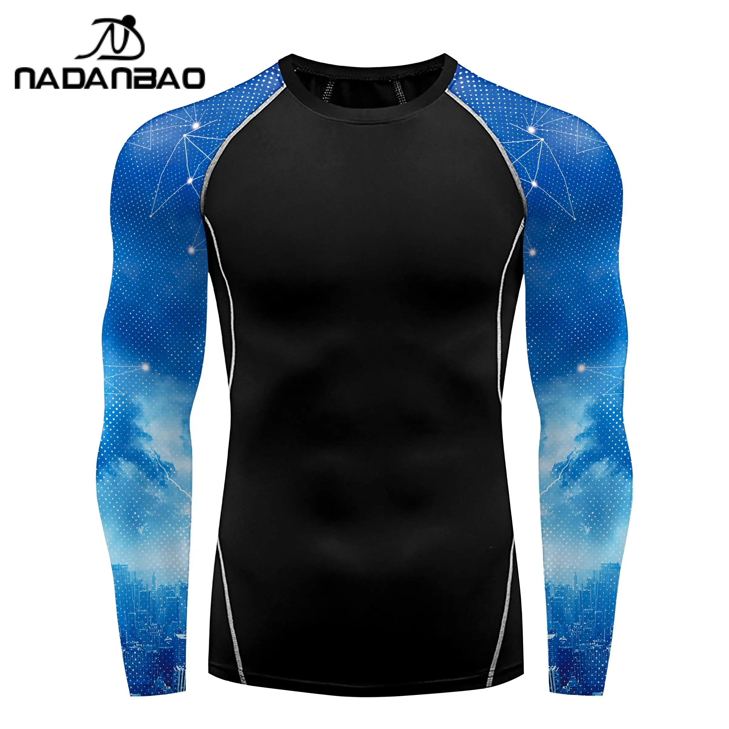 NADANBAO  Long Sleeve Surfing Rash Guard Swimwear Beach Wear Men Printed Bathing Shirts Swimming Sun Protection Breathable Tops