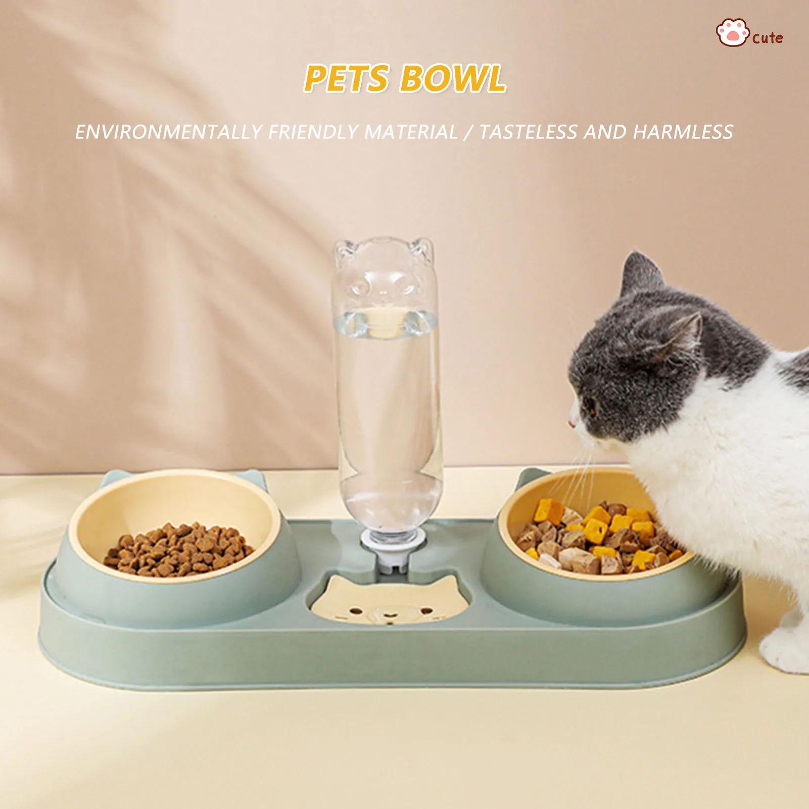 

Double Dog Cat Bowls With Water Dispenser Tilted Pet Food Dishes Detachable Pet Water Bowls For Cats