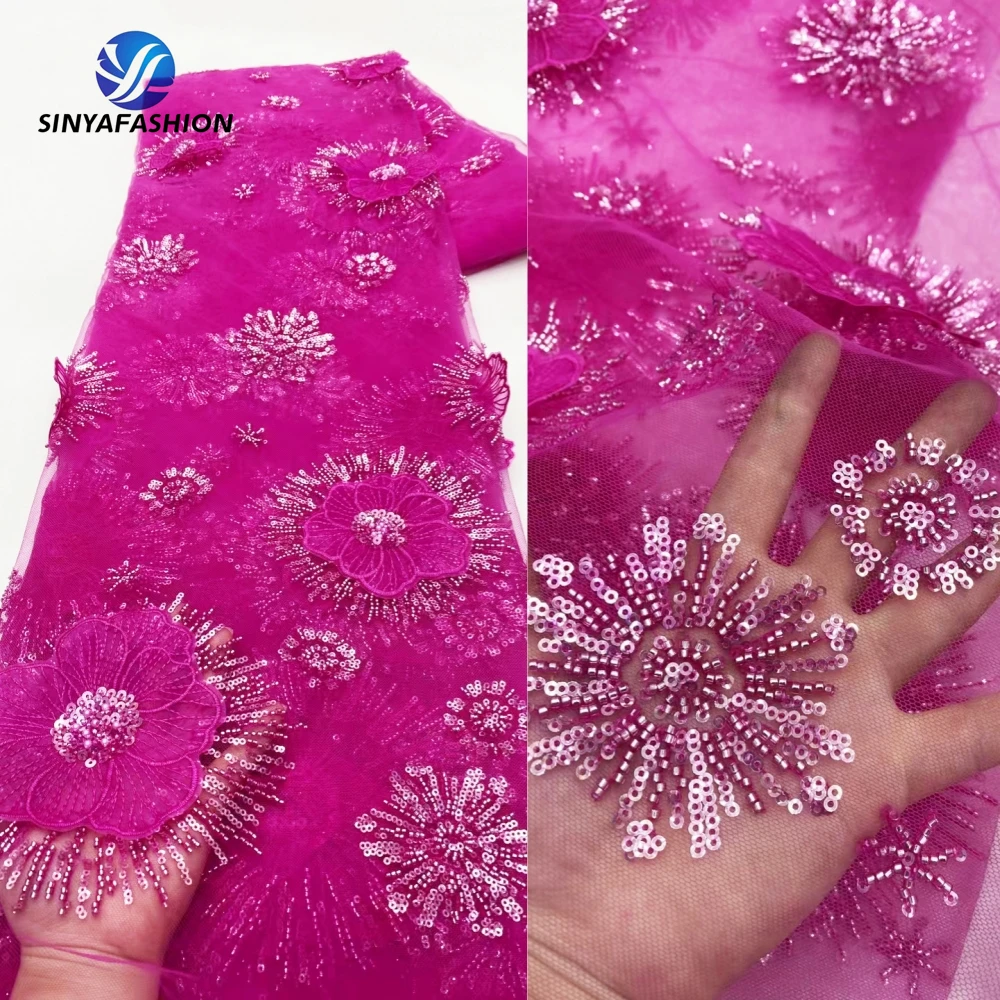 Черная Роскошная сетчатая кружевная ткань с блестками высокого качества 5 ярдов