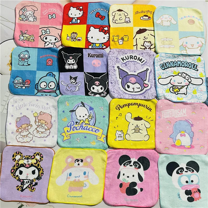 

10Pcs Sanrioes Anime Kuromi Cinnamoroll Melody Pochacco Baby Towels Kawaii Cartoon Hand Face Wipes Bib Handkerchief Washcloth