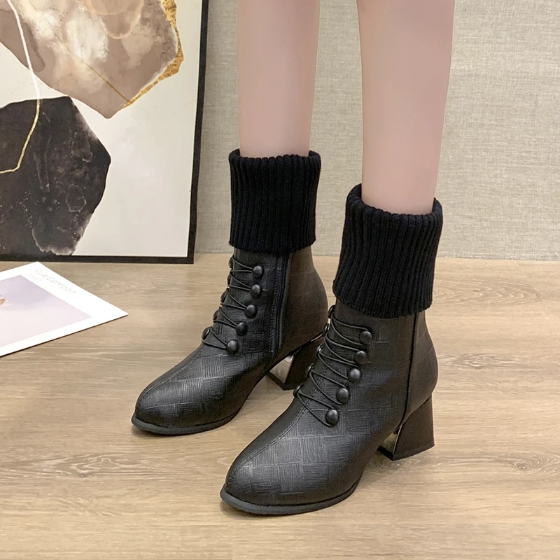 2024 Новые осенне-зимние новые остроносые Ботильоны женские двубортные ботинки На