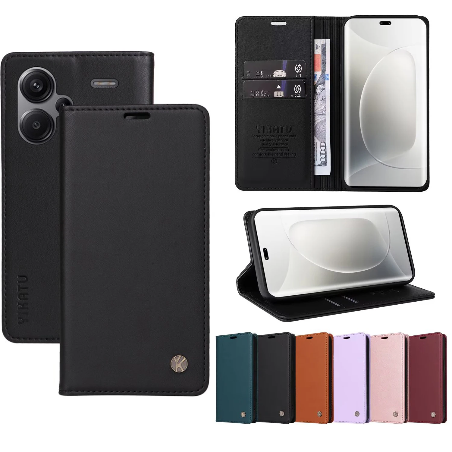 Фото Кожаный чехол с магнитной откидной картой для Xiaomi Redmi Note 14 14R 5G 13R 13 Pro Plus 4G 12T 12S 12R 12 Turbo Speed 11 11T 11S №1