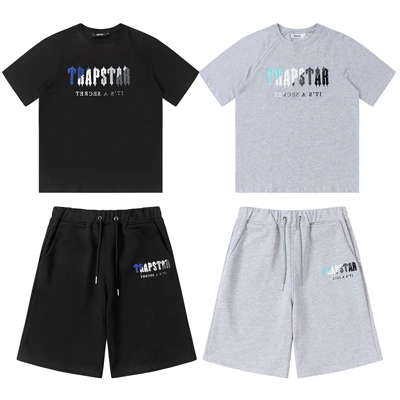 

Trapstar Grey Shorts Men Harajuku Clothes Men's T-shirts High Street Short Sleeve Cotton T Shirt Women Tshirt Hip Hop Tops Tees