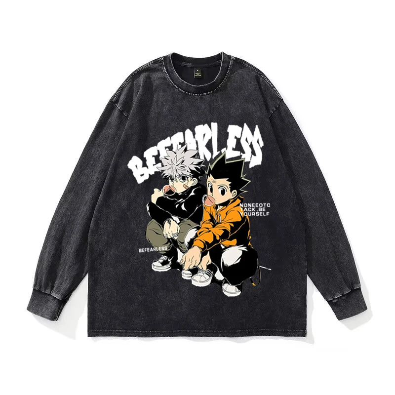 

Hunter X Hunter Anime Men Oversize Tshirts Hip Hop Streetwear Gon Killua Hxh Manga Wash Old T Shirts Cotton Washed Tops Tees
