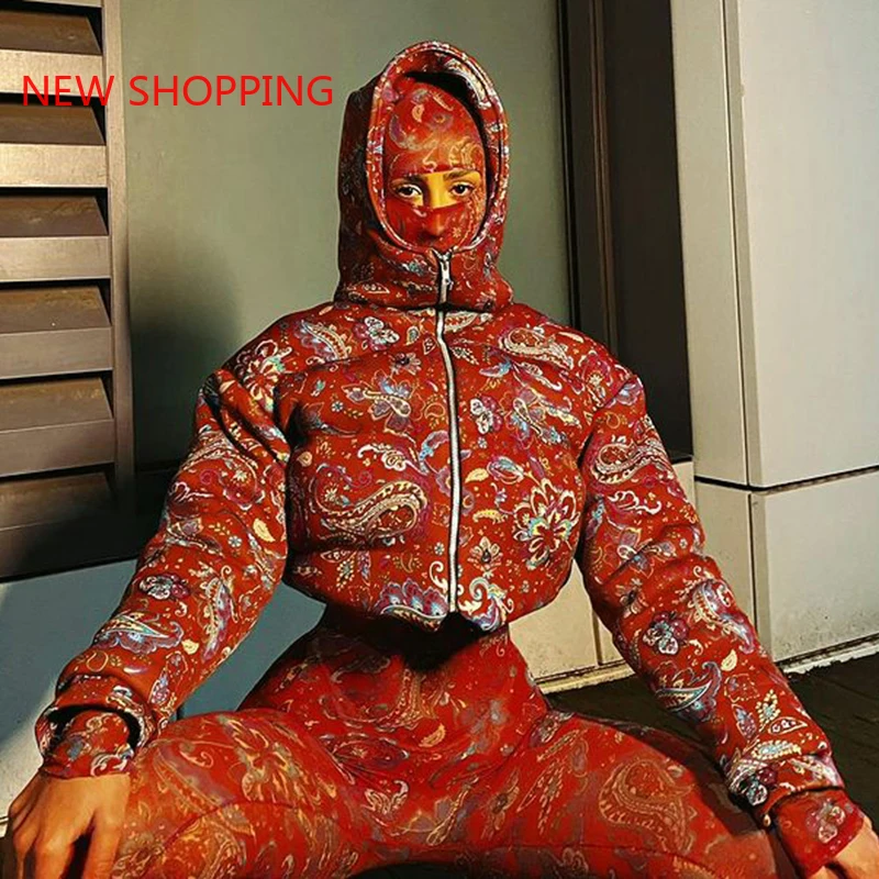 Gothic Y2K Vintage Floral Print Coat Harajuku Grunge Punk Long Sleeve Zipper Cropped Tops Women Autumn Winter Parkas Streetwear