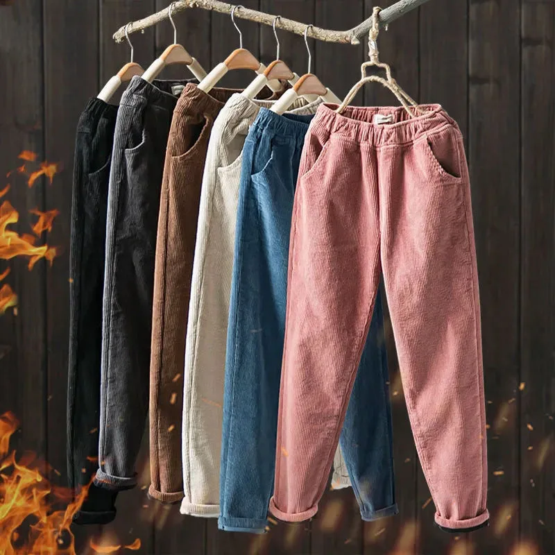 

Corduroy trousers for women autumn winter new loose with velvet and thick radish student velvet casual Harlan trousers