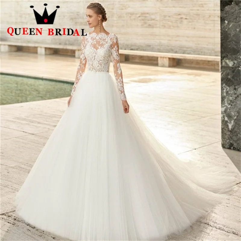 

Элегантные Свадебные платья с длинным рукавом, кружевное Тюлевое платье с аппликацией и открытой спиной, а-силуэт в пол, свадебное платье, женское платье на заказ Z13Z