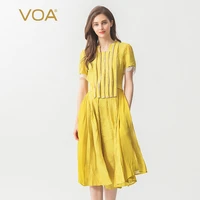 voa silk embroidery elegant dress women long pleated dresses beading belt sweet cute short sleeve summer woman clothes a500