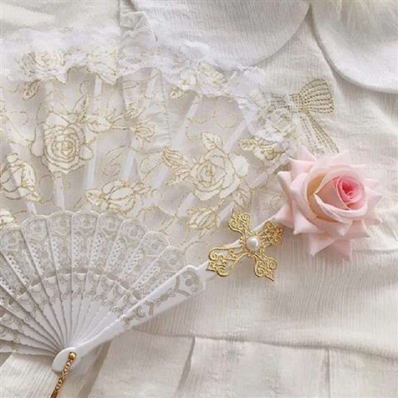 

Веер в готическом стиле для Лолиты, кружевной веер с перьями