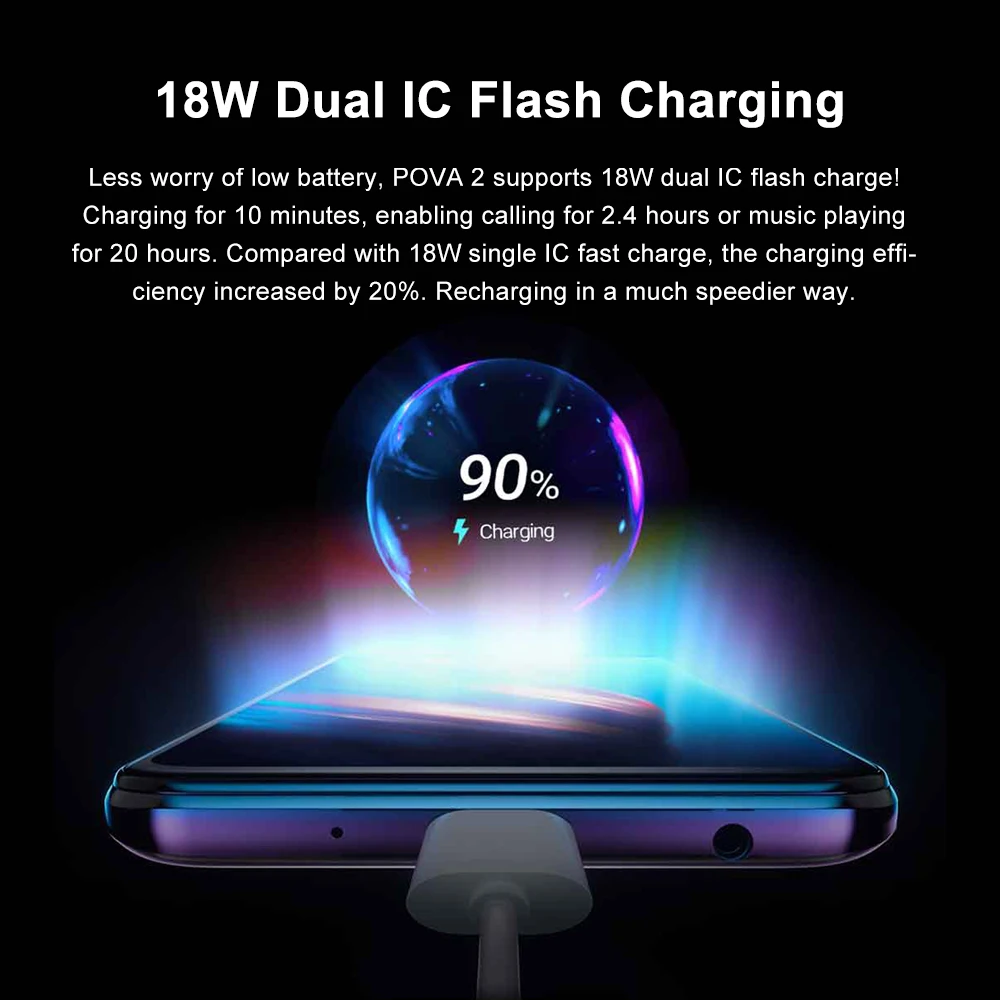 Смартфон Tecno Pova 2 4 + 64 ГБ/4 Гб 128 ГБ Helio G85 батарея для телефонов 7000 мАч флэш-зарядка 18