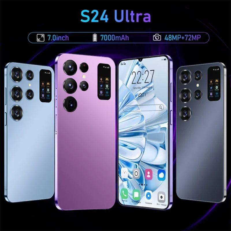

S24 ультра новые телефоны 7,0 HD экран смартфон оригинальный телефон 5G 4G Две Sim-карты Celulares Android 13 разблокированный 72 МП 7000 мАч сотовый телефон