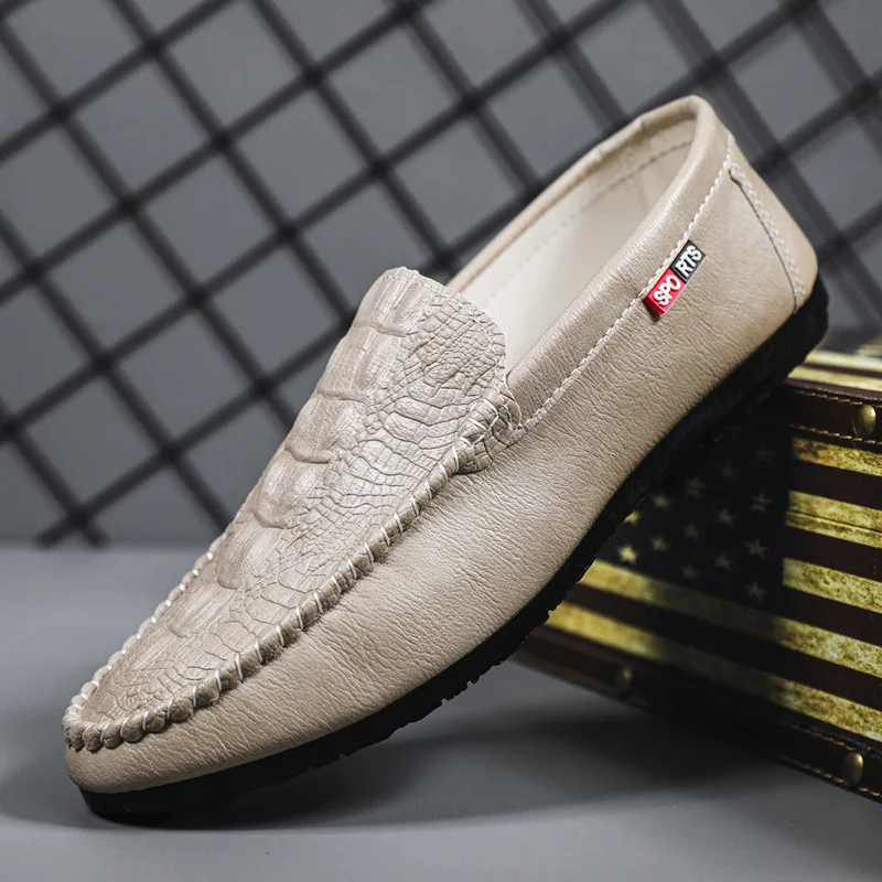 Мужские кожаные лоферы без шнуровки коричневые повседневные дышащие мягкие