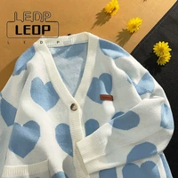 ledp womens cardigan retro love cardigan sweater womens spring and autumn lazy wind loose new casual couple top knit cardigan