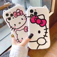 bandai hello kitty cute cat ears phone case for iphone 13 12 11 pro max xs x xr 7 8 plus ins style silicone funda for girls
